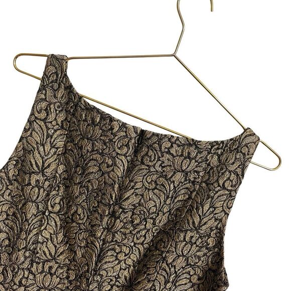 Carmen Marc Valvo Signature Black Gold Metallic Sleeveless Shift Dress Size 10 - Picture 6 of 6